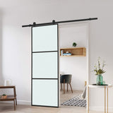 3 Frosted Glass Black Barn Door with Sliding Hardware Kit