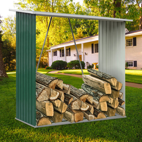 Garden Firewood Log Shed Storage Stand Tool House Green