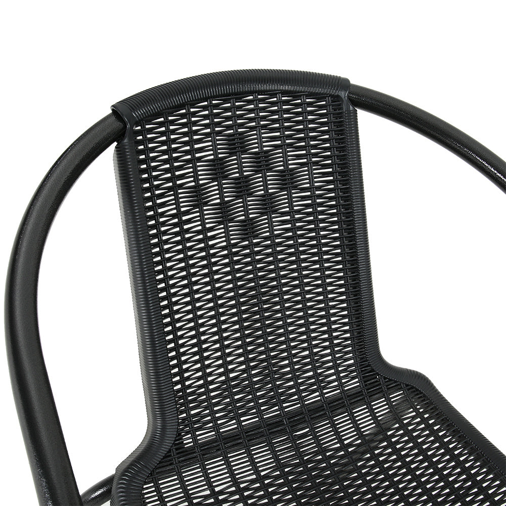 Set of 3 Garden Patio Glass Umbrella Round Table and Stackable Chairs Set