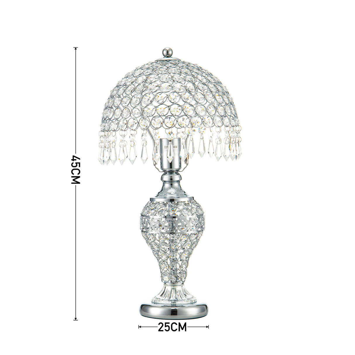 Luxury Crystal Umbrella Bedroom Table Lamp Chrome Base