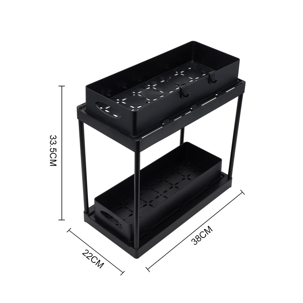 Black 2 Tier Under Sink Pull Out Storage Organizer