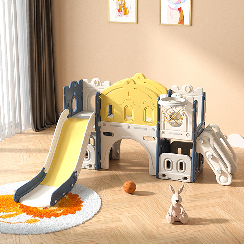 Kids Playset with Slide Basket Hoop Indoor Playground