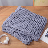 60x60CM Hand Woven Chenille Blanket for Couch and Bed,Grey