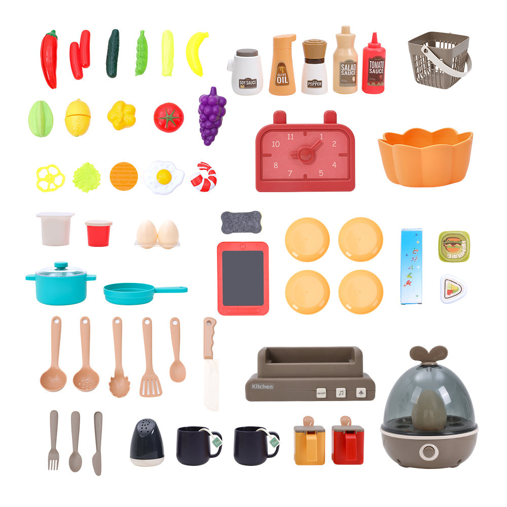 Red Mini Play Kitchen Set With 63PCS Kitchen Accessories