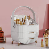 White Elegant Makeup Storage Organizer Box with Drawers and Handle