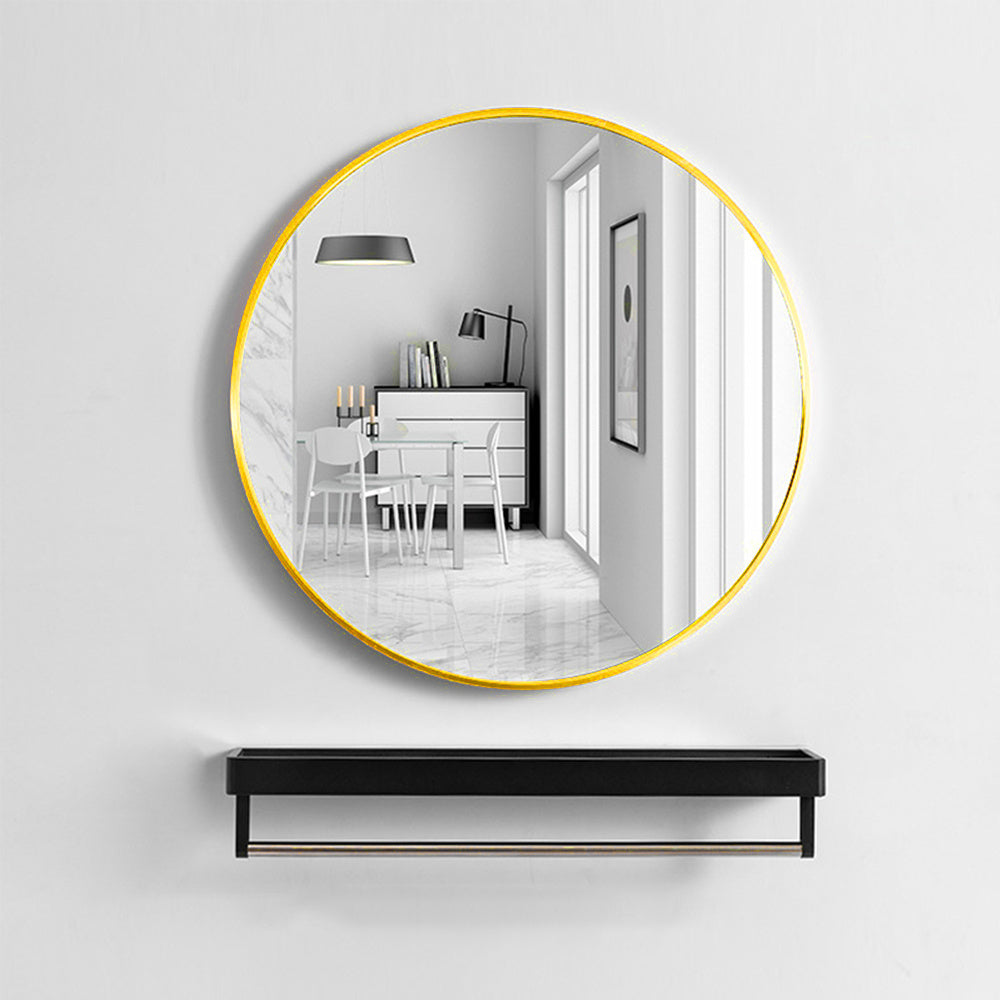 Modern Wall Mounted Slim Frame Round Mirror, Gold 50cm