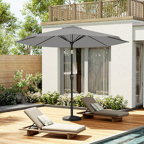 3M Light Grey Large Garden LED Parasol Outdoor Beach Umbrella with Light Sun Shade Crank Tilt with 14KG Round Base