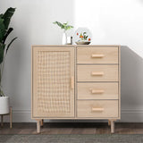 Wood and Rattan Accent Side Cabinet