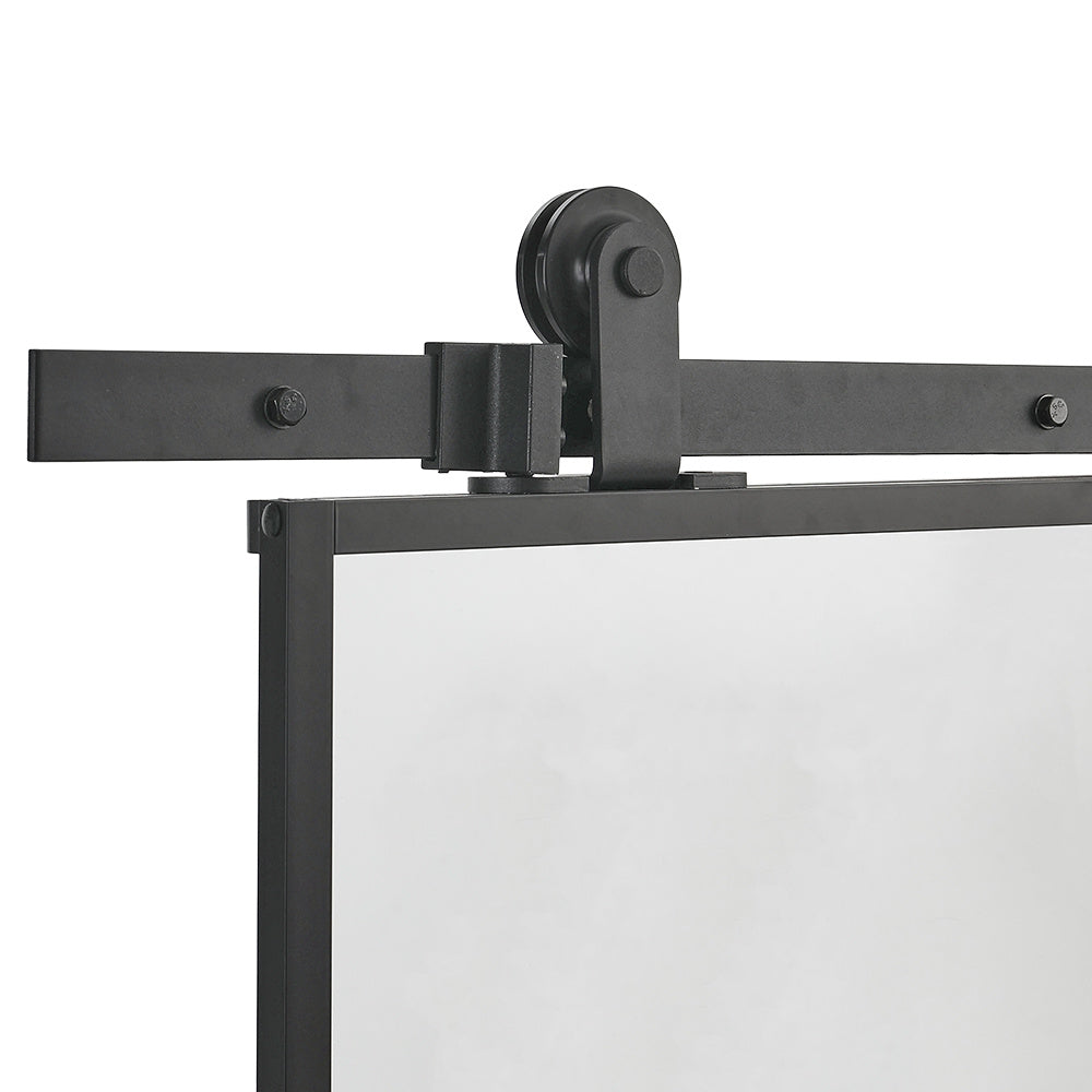 3 Frosted Glass Black Barn Door with Sliding Hardware Kit