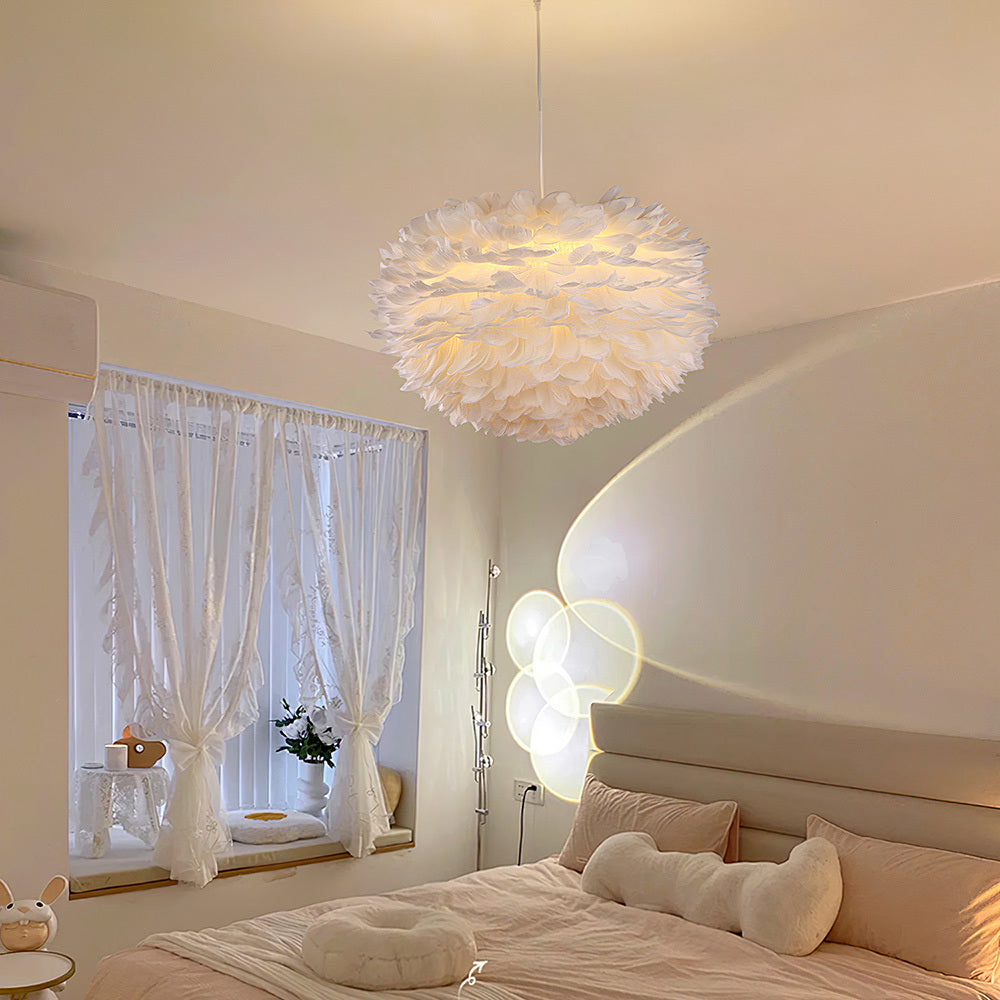 White 50x120cm Chic Feather 3 Light Pendant Light