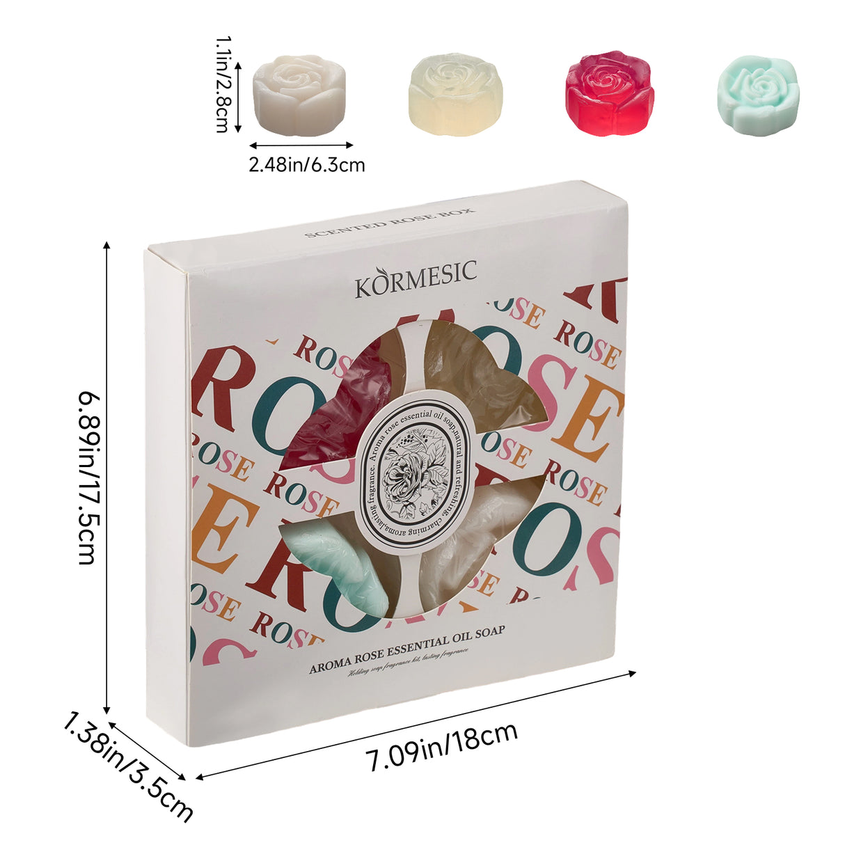 4 Pack Floral Soap Gift Set 3D Rose Scented Bath Bars Box