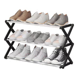 Black Foldable 3 Tier Metal Shoe Rack