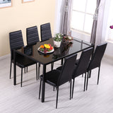 1.2M Black Glass Dining Table with Set of 6 Faux Leather Dining Chairs