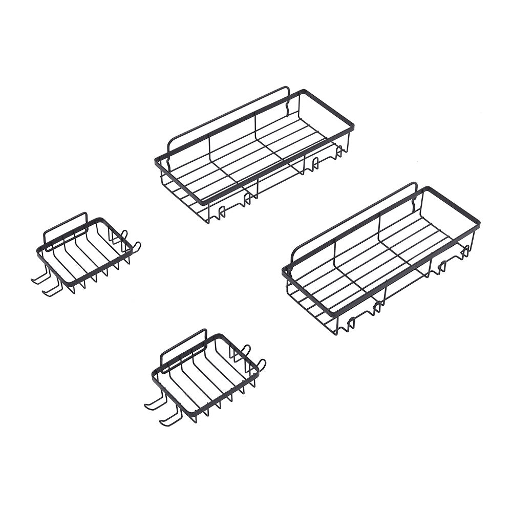 Black 4Pcs No Drill Shower Caddy Set with Wall Stickers