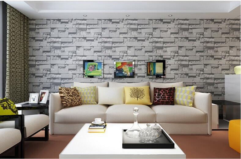 Stacked Brick Wallpaper Realistic 3D Effect Rustic Feature Wall Covers, Dark Grey