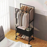 Double Rod Metal Clothes Rack with Laundry Basket