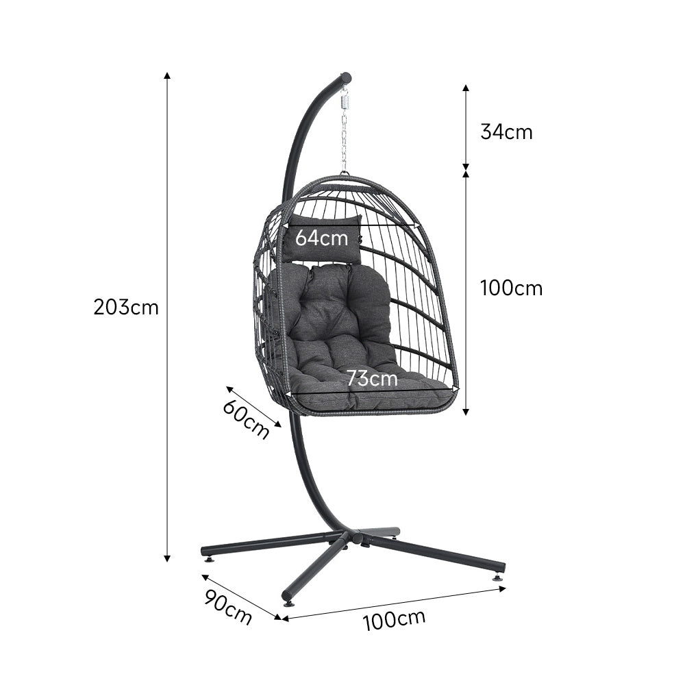 Hanging Egg Shaped Rattan Swing Chair with Stand and Cushion