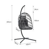 Hanging Egg Shaped Rattan Swing Chair with Stand and Cushion