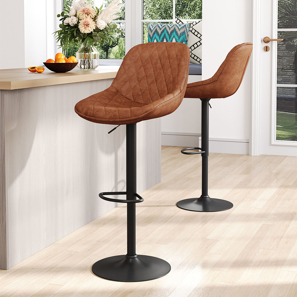 Set of 2 PU Leather Counter Swivel Height Bar Stools for Pub Dining Room