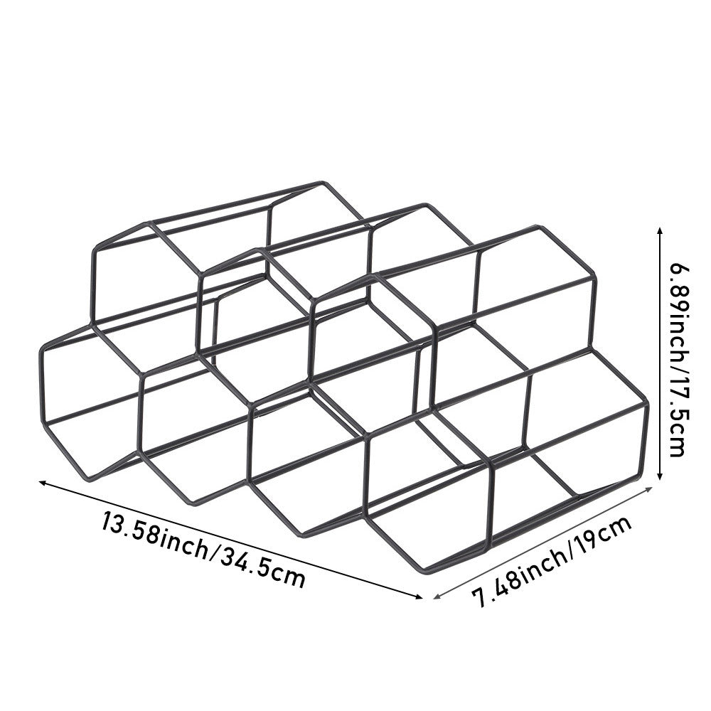 Black Metal 34.5cm W Countertop Hexagon Wine Rack