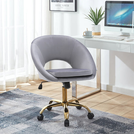 Grey Velvet Swivel Office Chair with Adjustable Height