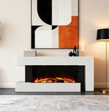 Modern White Electric Fireplace with LED Flame & Remote Control Heater