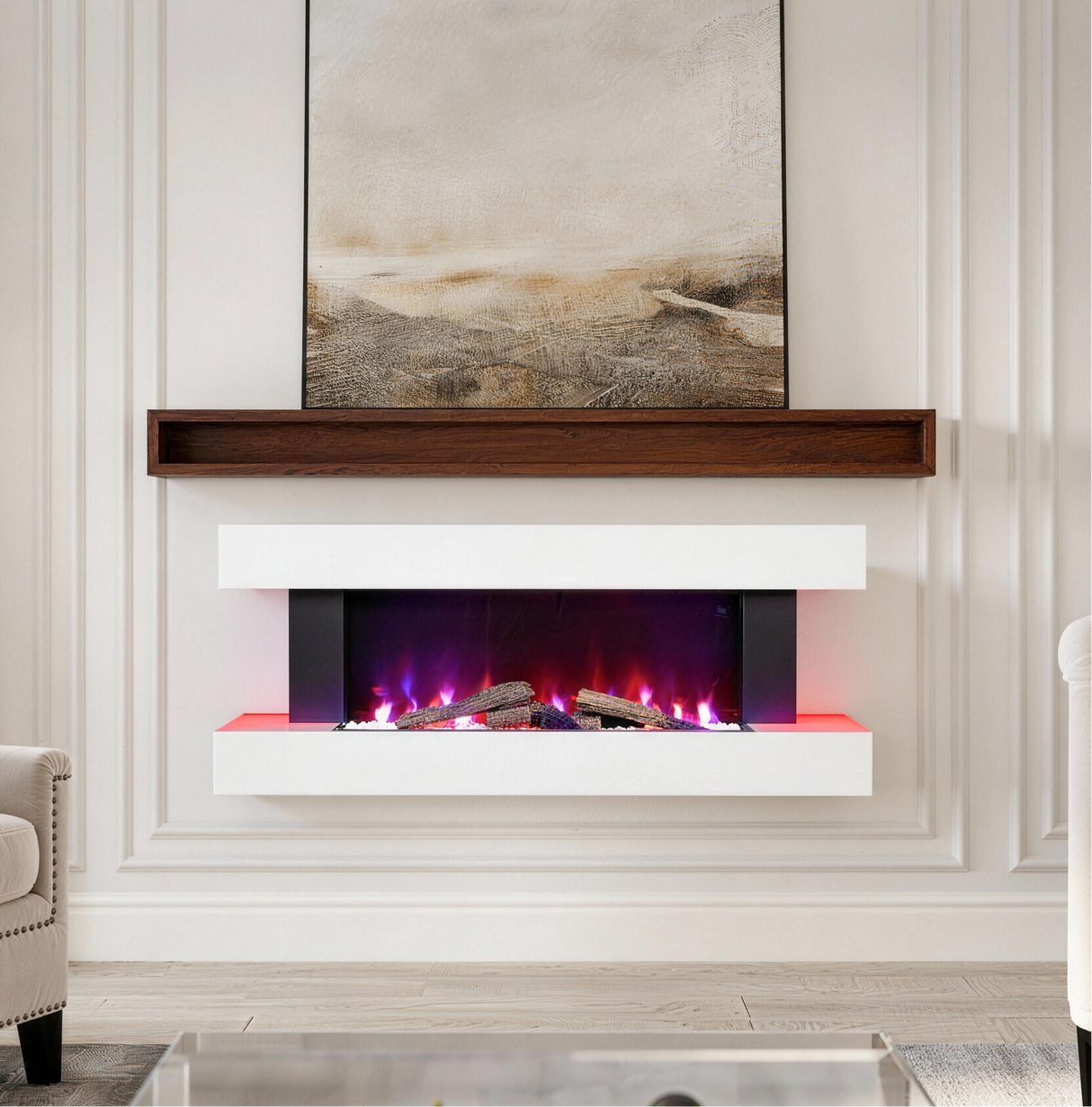 Electric Fireplace Wall Mounted Smart Heater with 7 Colour LED Flame