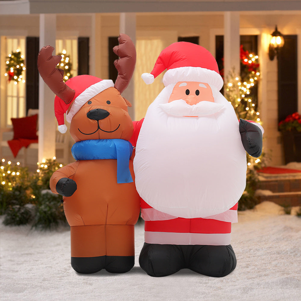 1.5M Inflatable Santa and Reindeer Light Up Yard Decoration