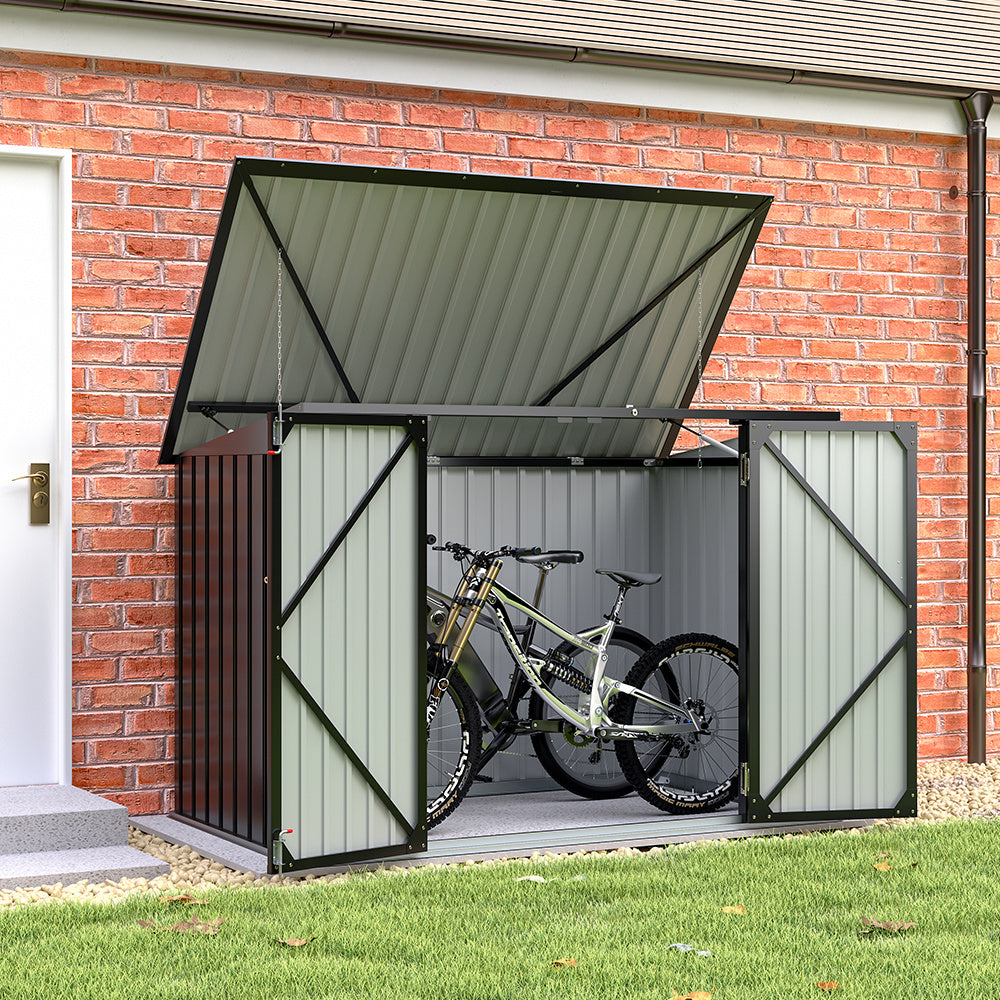 Black Outdoor Metal Garbage Storage Shed with Hinged Lid