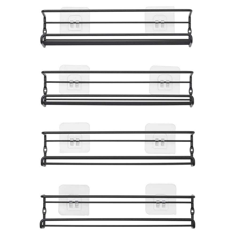 Set of 4 Wall Mount Black Metal Wire Spice Rack
