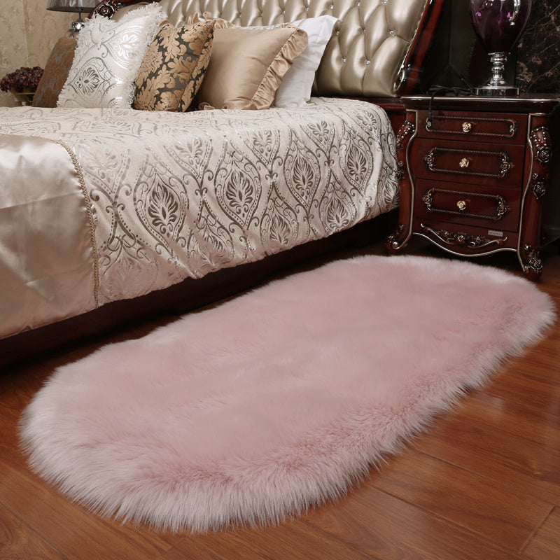 Oval Faux Fur Sheepskin Floor Rug, Pink 60x90CM