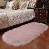 Oval Faux Fur Sheepskin Floor Rug, Pink 60x90CM