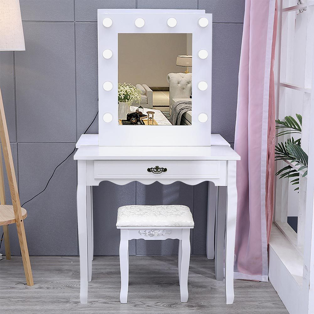 Makeup Dressing Table Stool Set with Square Led Mirror