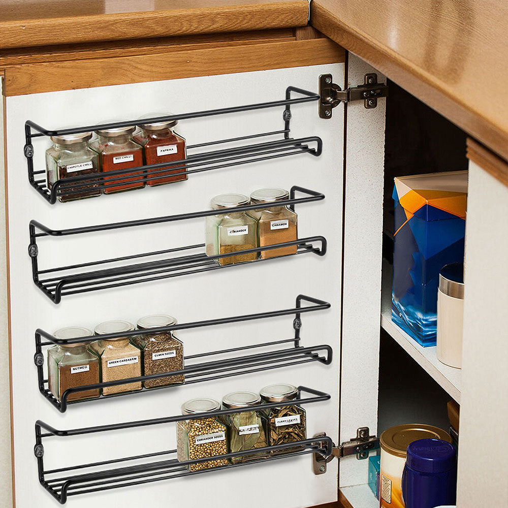 Set of 4 Wall Mount Black Metal Wire Spice Rack