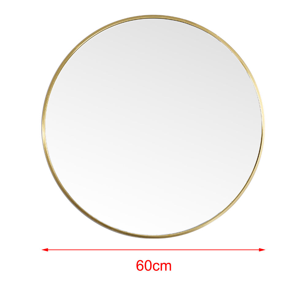 Modern Wall Mounted Slim Frame Round Mirror, Gold 60cm