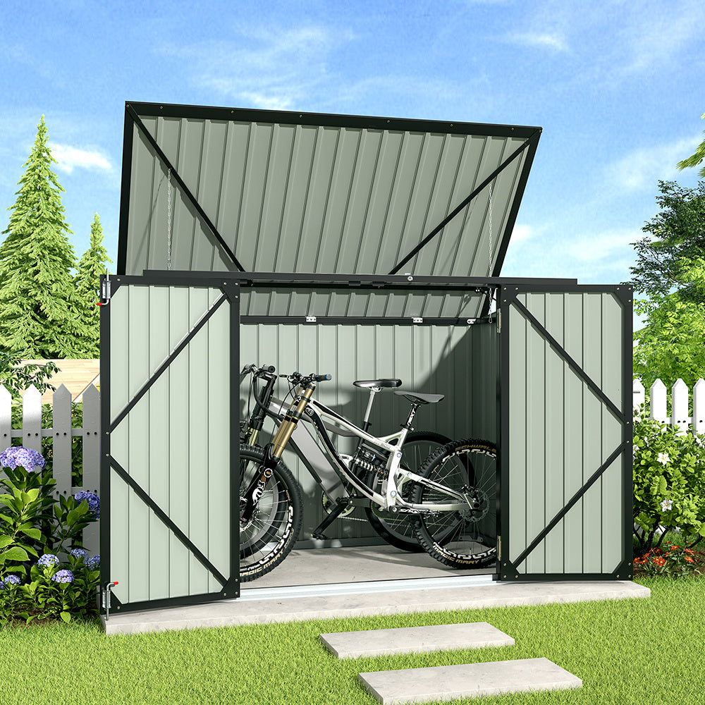 Black Outdoor Metal Garbage Storage Shed with Hinged Lid