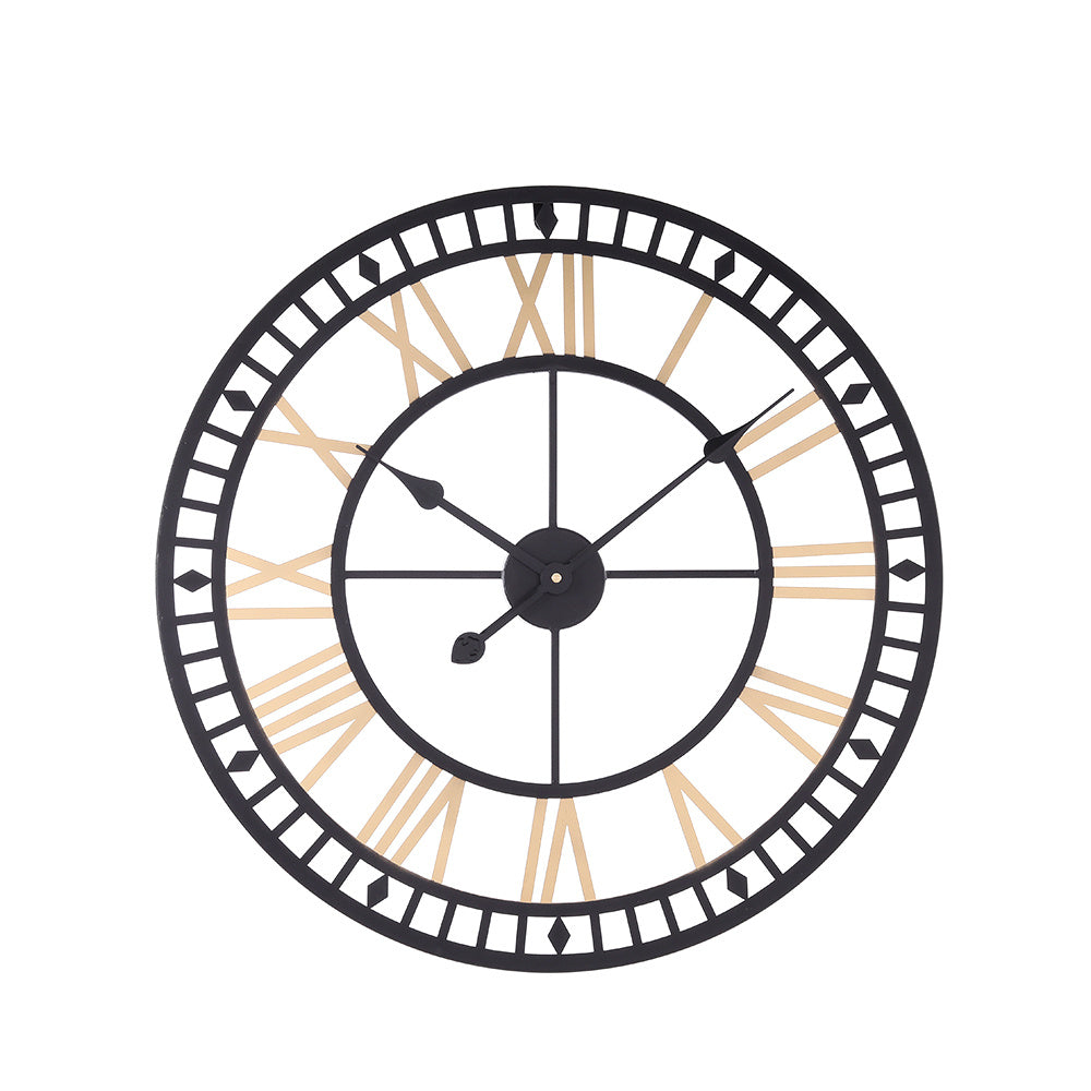 80CM Roman Numerals Metal Wall Clock, Black and Golden