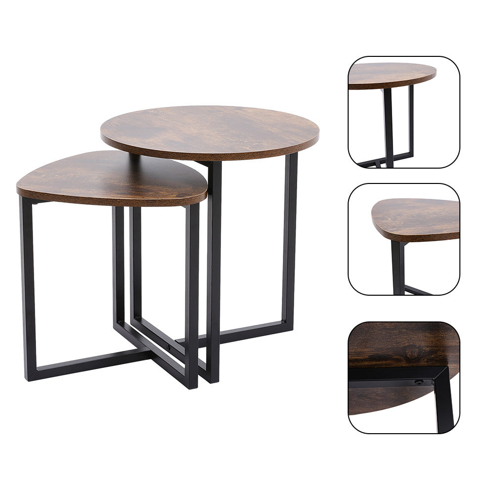 Brown Round and Triangular Nesting Side Table Set