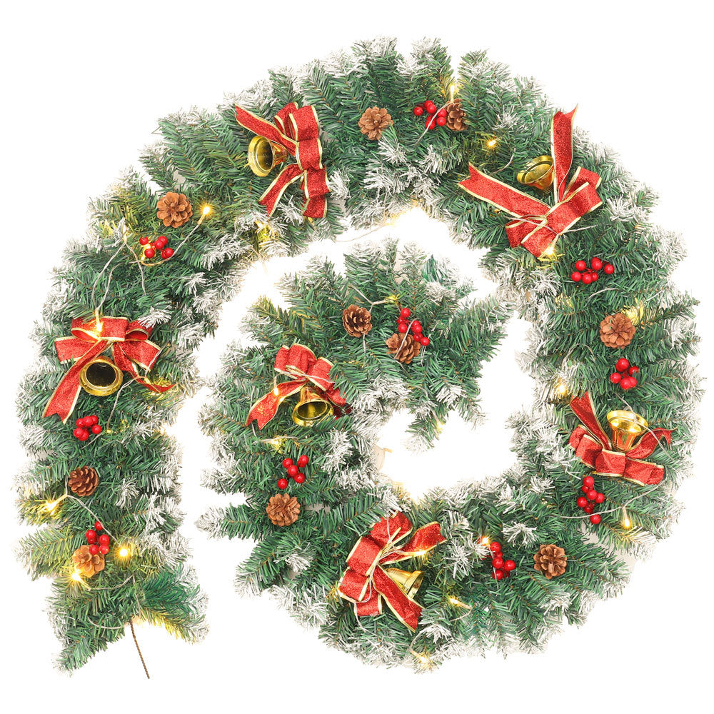 270CM Christmas 50 LED Light Up Xmas Decor Hanging Rattan, Red bowknot And Golden Bell