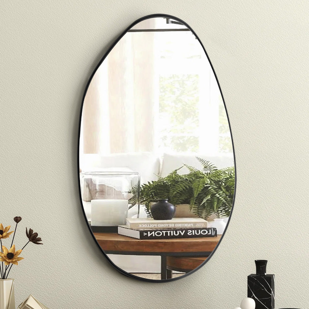 Black Irregular Metal Framed Wall Mirror Decorative