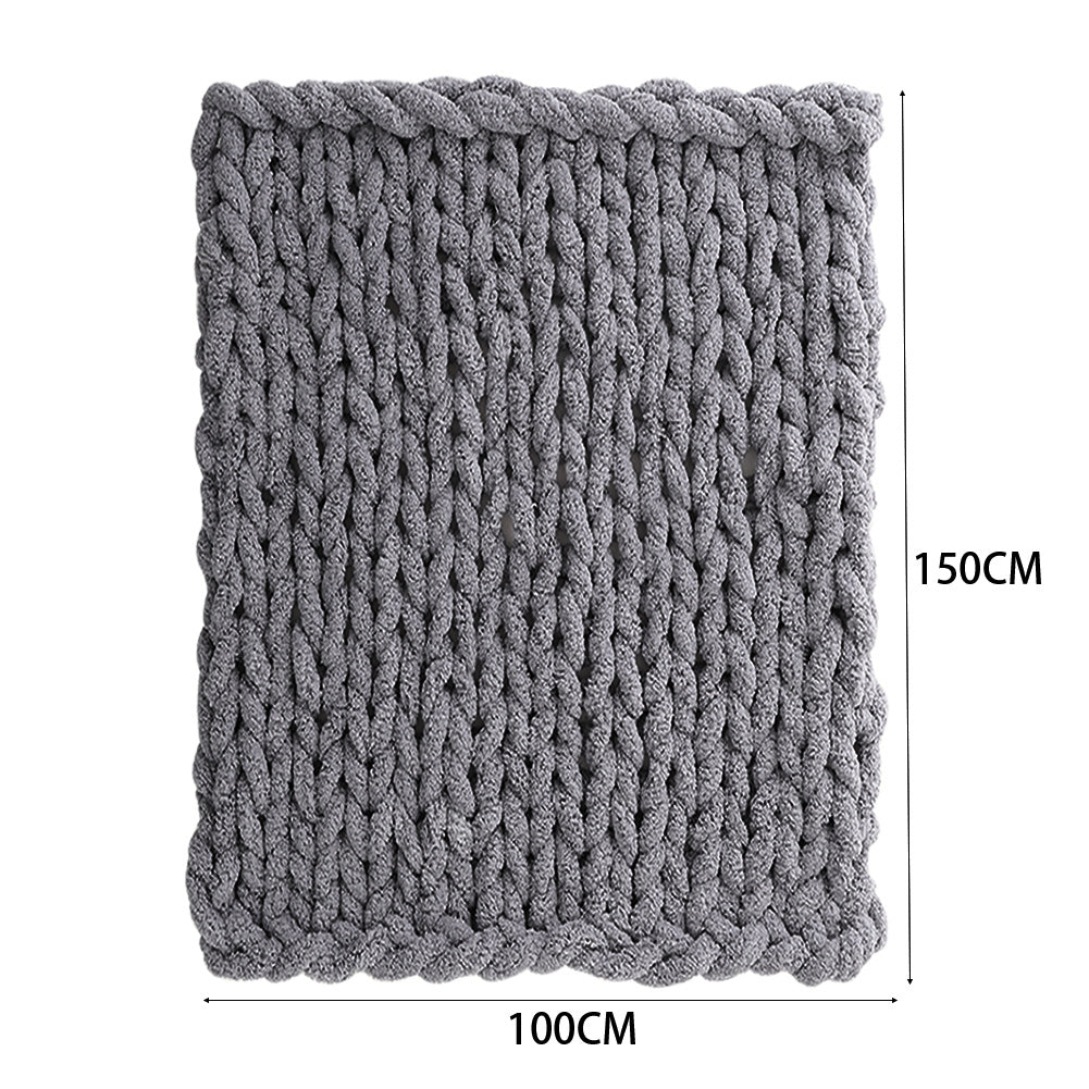 100x150CM Hand Woven Chenille Blanket for Couch and Bed,Dark Grey