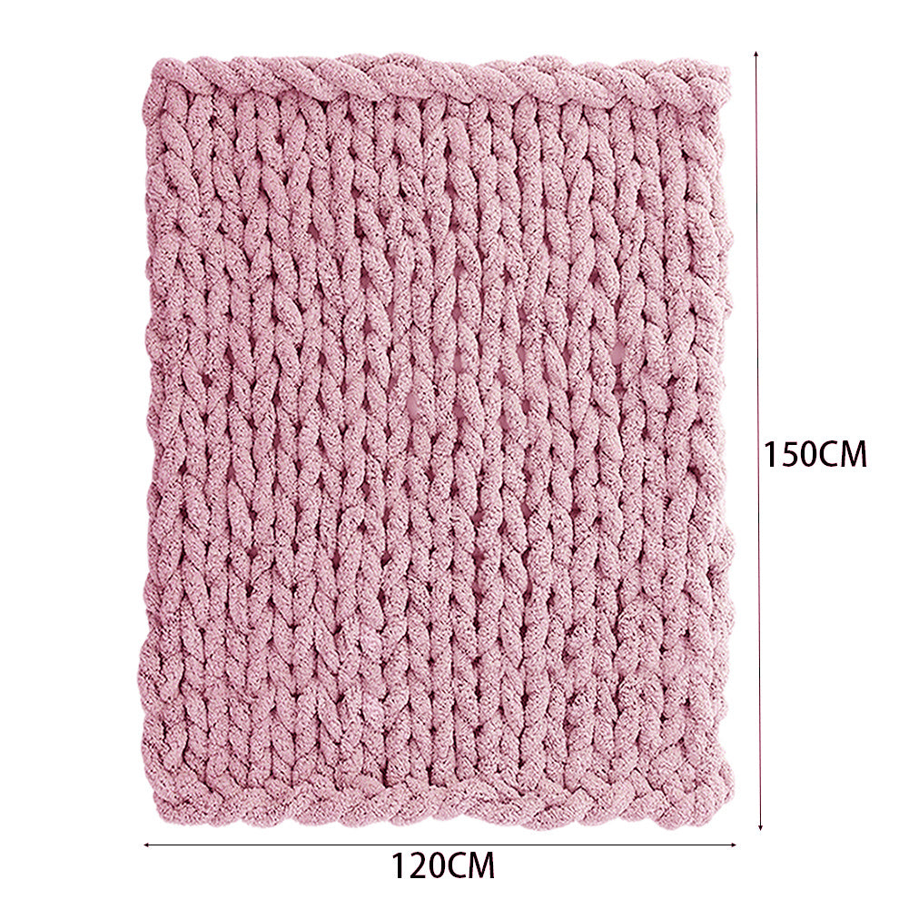 120x150CM Hand Woven Chenille Blanket for Couch and Bed,Pink