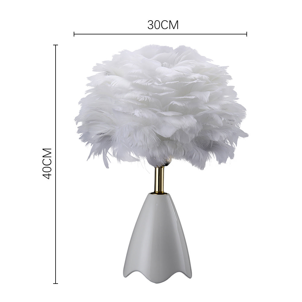 LED Feather Table Lamp with Ceramic Base Bedside Light Lounge Lighting