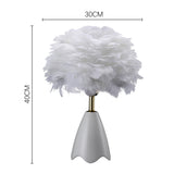 LED Feather Table Lamp with Ceramic Base Bedside Light Lounge Lighting