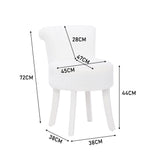 Plush Shaggy Plush Vanity Stool White Wooden Legs, White