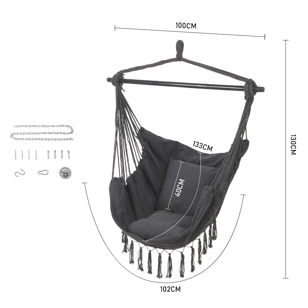 Dark Grey Garden Hanging Canvas Hammock Swing Chair