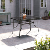 Black Garden Glass Top Rectangle Table With Umbrella Hole 120CM