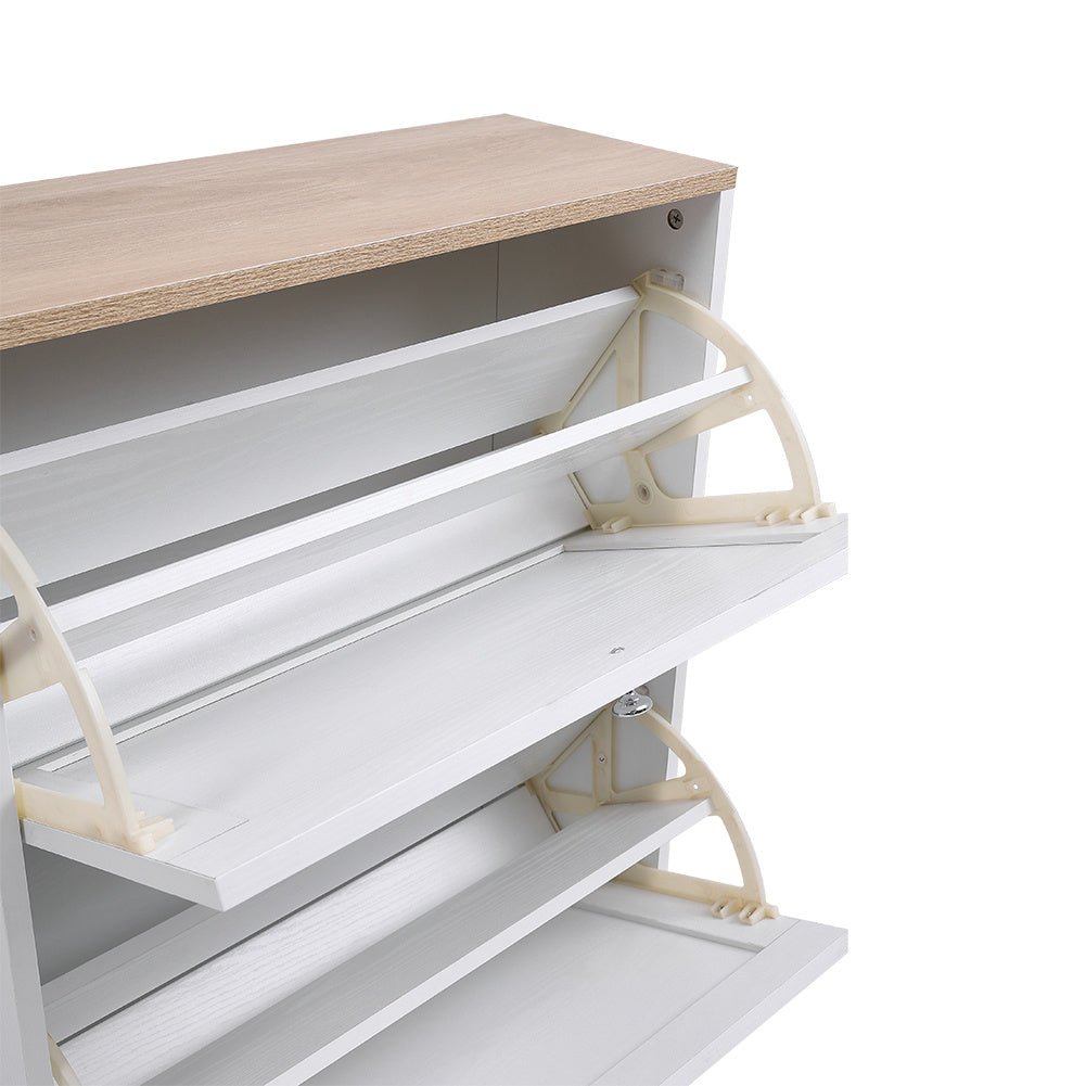 White Wooden 2 Drawer Flip Down Shoe Cabinet
