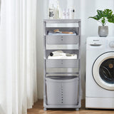 Grey 4 Tier Storage Rack Laundry Basket with Wheels