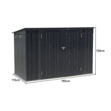 Black Outdoor Metal Garbage Storage Shed with Hinged Lid